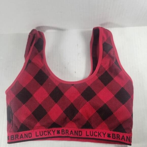Lucky Brand Classic Grunge Workout Athleisure Retro Red Plaid Sports Bra Size S - Picture 1 of 3